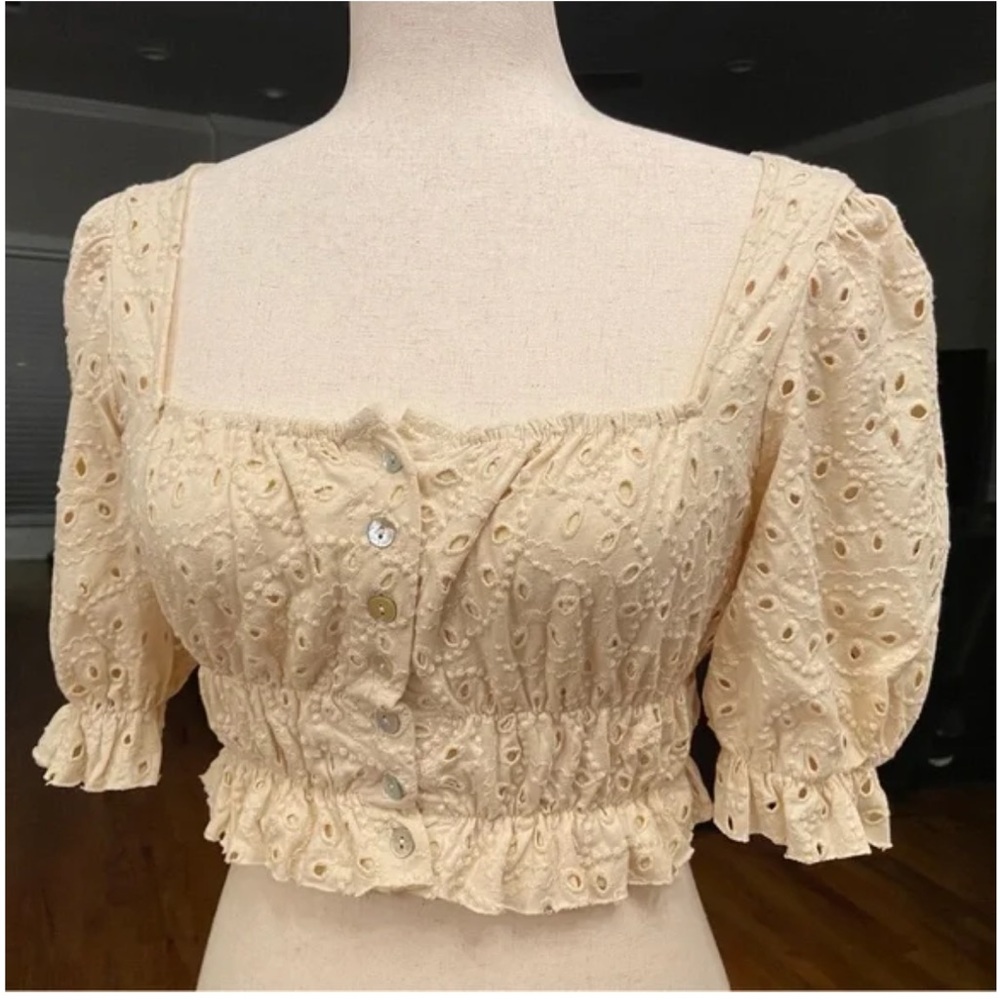 Urban Outfitters Cream Eyelet Button Blouse